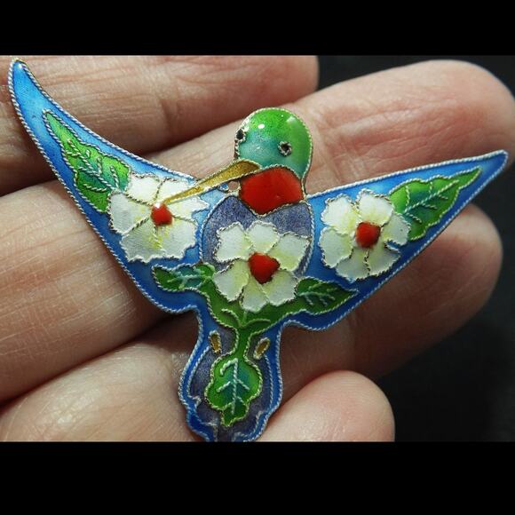 Vintage Zarah Hummingbird Brooch, Enamel on Silver - Picture 4 of 10